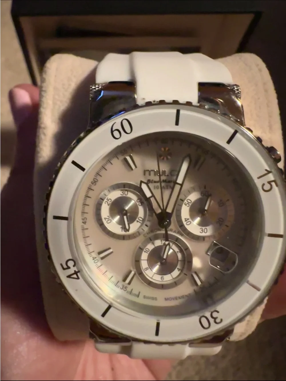 Mulco Silver Chronograph Watch with White Strap